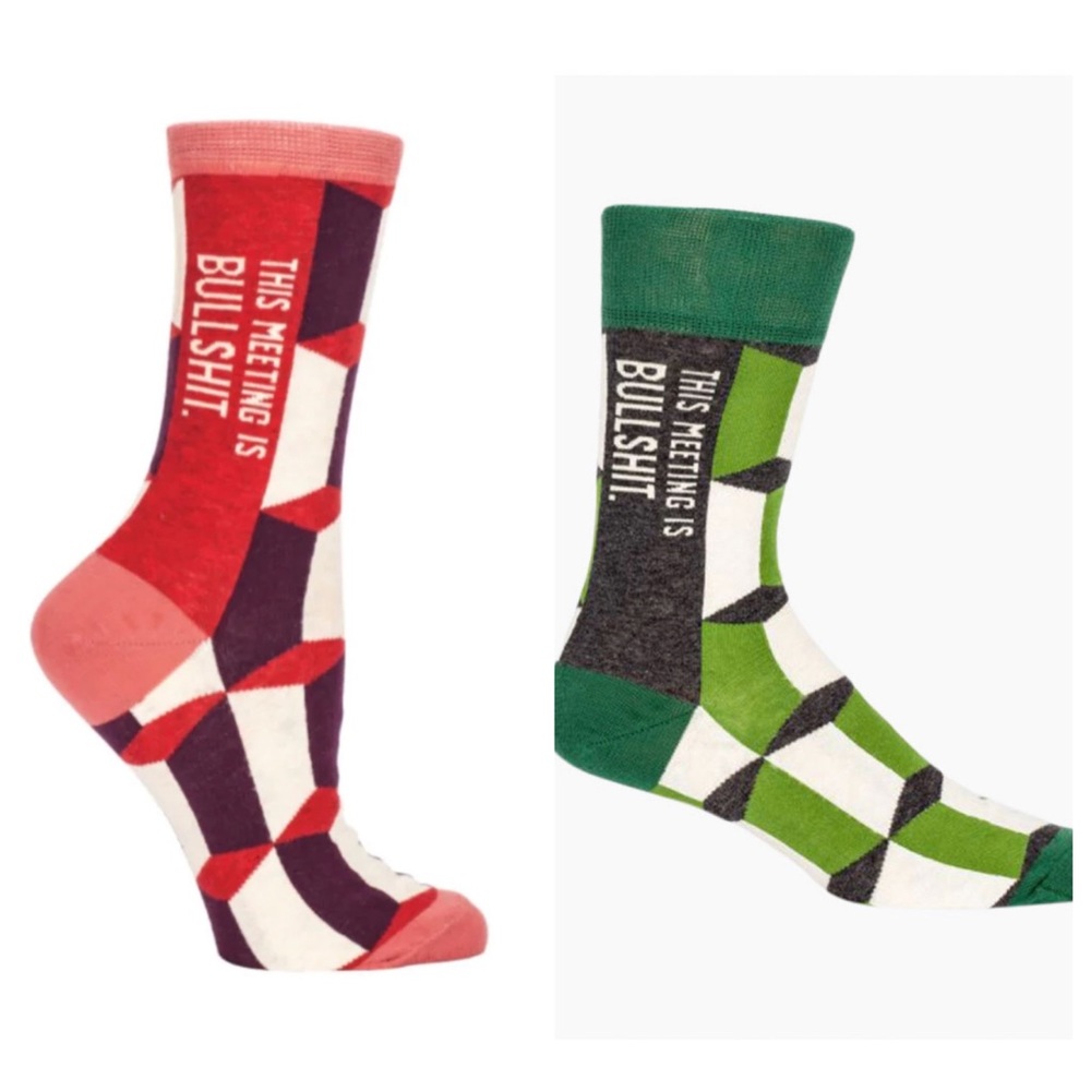 This Meeting Is BULLShit CREW Sock bundle red sock=Women sock  Green sock=Mens